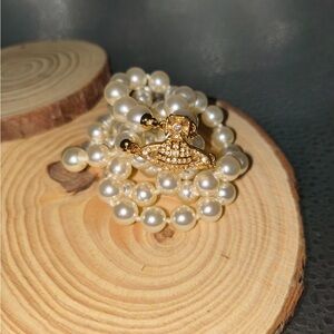 Vivienne Westwood Double-Layer Pearl Necklace with Gold Saturn Pendant